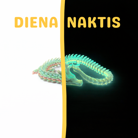 Naktį šviečiantis judantis 3D spausdintas drakonas
